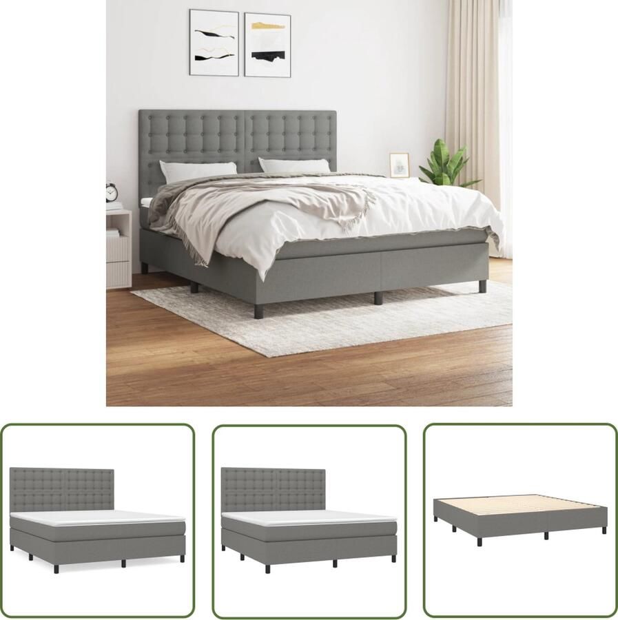 The Living Store Boxspringbed Donkergrijs Stof 203x180x118 128 cm Pocketvering Boxspringbed Donkere Kleuren Boxspring Tweepersoonsbed Pocketed Spring Mattress