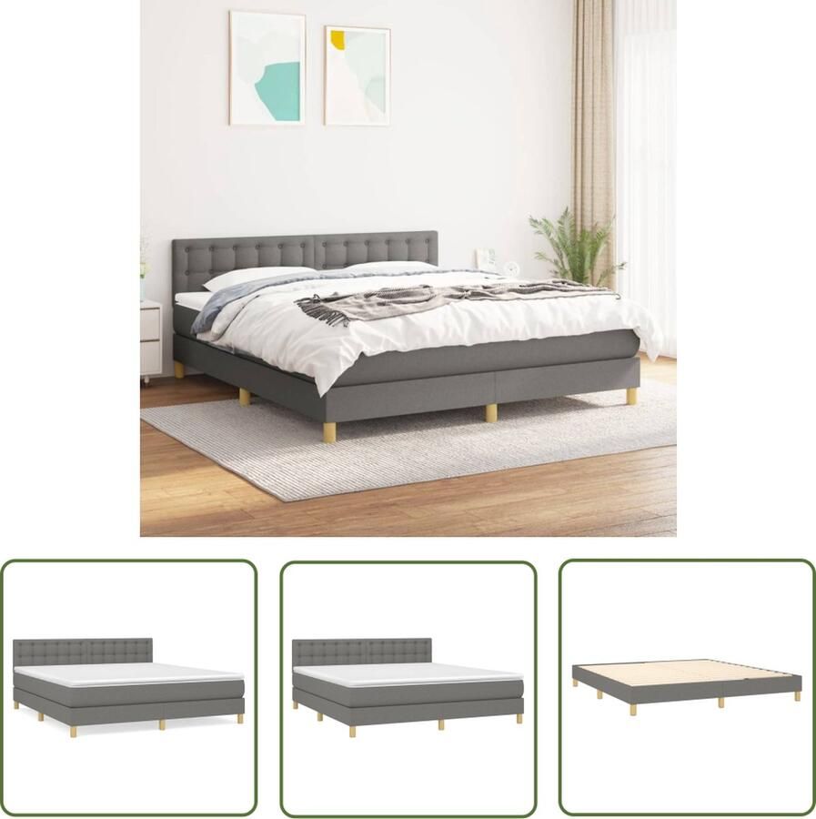 The Living Store Boxspringbed Donkergrijs 203x180x78 88 cm Pocketvering Matras Middelharde Ondersteuning Huidvriendelijk Topmatras Boxspringbed Donkere Kleuren Slaapcomfort Pocketed Veren Middenhard Matras