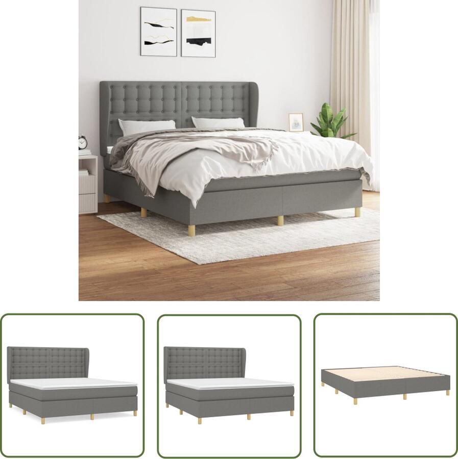 The Living Store Boxspringbed Donkergrijs 203 x 183 x 118 128 cm Pocketvering en schuim 180 x 200 x 20 cm matras 180 x 200 x 5 cm topmatras Boxspringbed Donkere Kleuren Tweepersoonsbed Pocketveermatras Adjustable Headboard