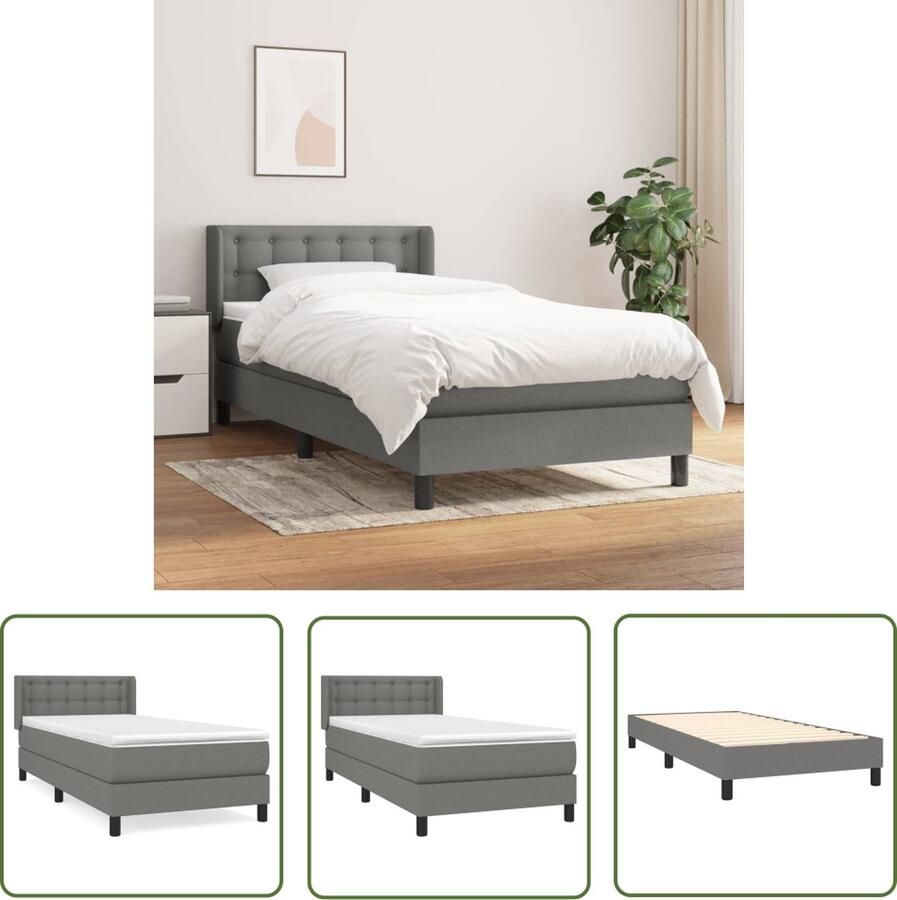 The Living Store Boxspringbed Donkergrijs 203 x 83 x 78 88 cm Pocketvering Middelharde ondersteuning Huidvriendelijk topmatras Boxspringbed Donkere Kleuren Pocketveer Matras Middenhard Matras Hoofdbord