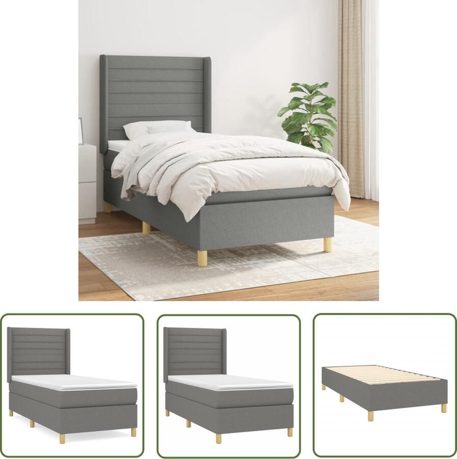 The Living Store Boxspringbed Donkergrijs 193 x 93 x 78 88 cm Verstelbaar hoofdbord Pocketvering matras Middelharde ondersteuning Huidvriendelijk topmatras