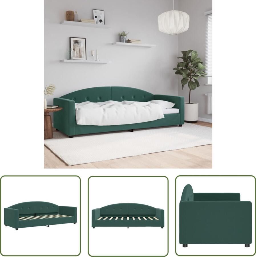 The Living Store Slaapbank Donkergroen Fluweel 222x90x75 veelzijdig en comfortabel Slaapbank Donkere Kleuren Fluweelsofa Tweepersoonsbed Daybed