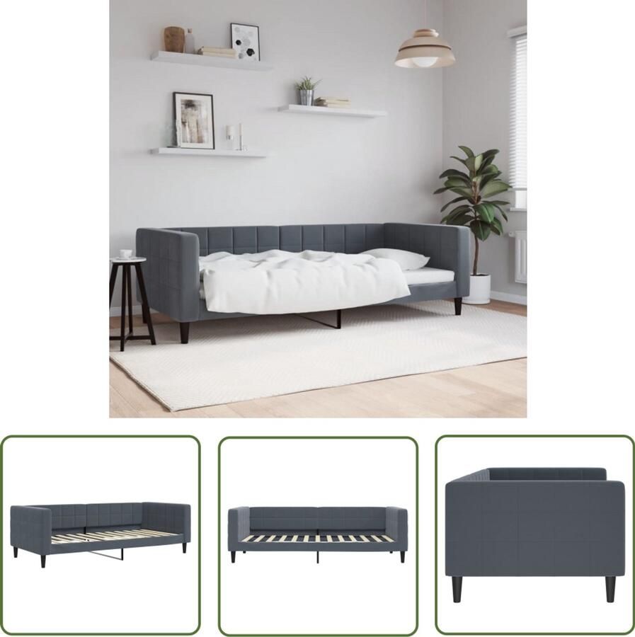 VidaXL Slaapbank 90x200 cm fluweel donkergrijs Slaapbank Donkere Kleuren Lounge Bank Tweepersoons Bank Fluweel Sofa