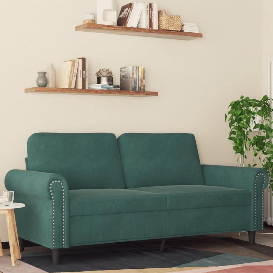 The Living Store Donkergroene 2-zitsbank 172 x 77 x 80 cm Zacht fluweel Stabiel frame Comfortabele zitting Tweezitsbank Donkere Kleuren Fluweel Sofa Lounge Meubilair Salon Meubilair
