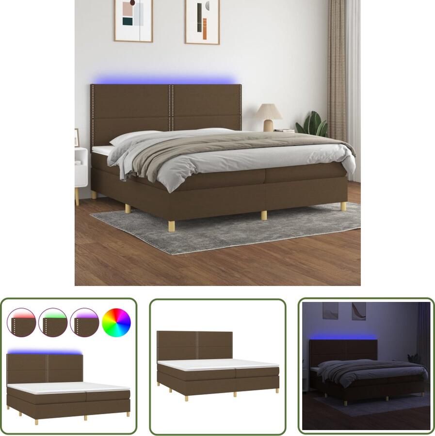 The Living Store Boxspring met matras en LED stof donkerbruin 200x200 cm Boxspring Boxsprings Bed Slaapmeubel Boxspringbed Boxspring Bed Tweepersoonsbed Bed Met Matras Bedframe Ledikant Bed Met LED - Foto 2