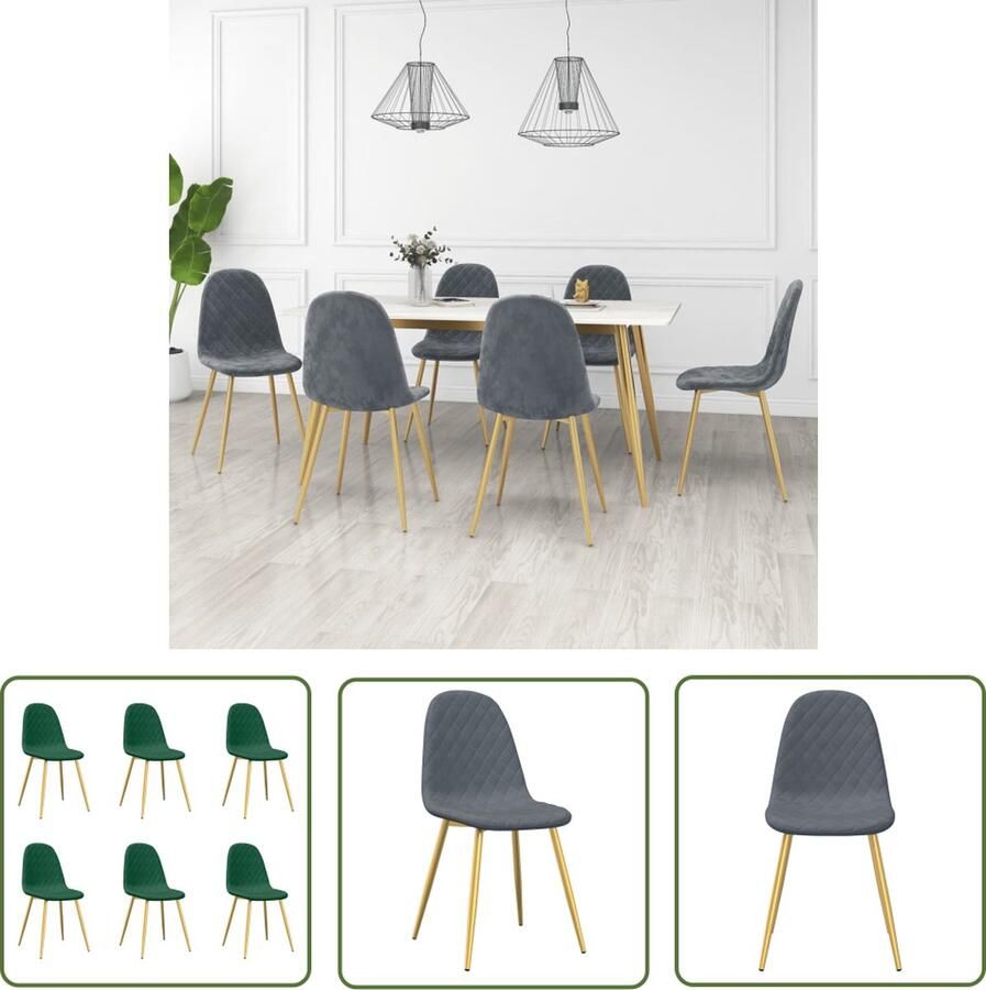 VidaXL Donkere Meubels Eetkamerstoel Eetkamerstoelen 6 st fluweel donkergroen Velvet Stoel Lounge Stoel Design Stoel - Foto 2