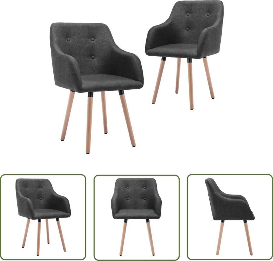 The Living Store Eetstoelenset Modern Armstoelen Donkergrijs Stof Metaal Beukenhout 55 x 52 x 84 cm Eetkamerstoelen Donkere Meubels Moderne Stoelen Velours Stoffen Comfortabele Stoelen - Foto 2