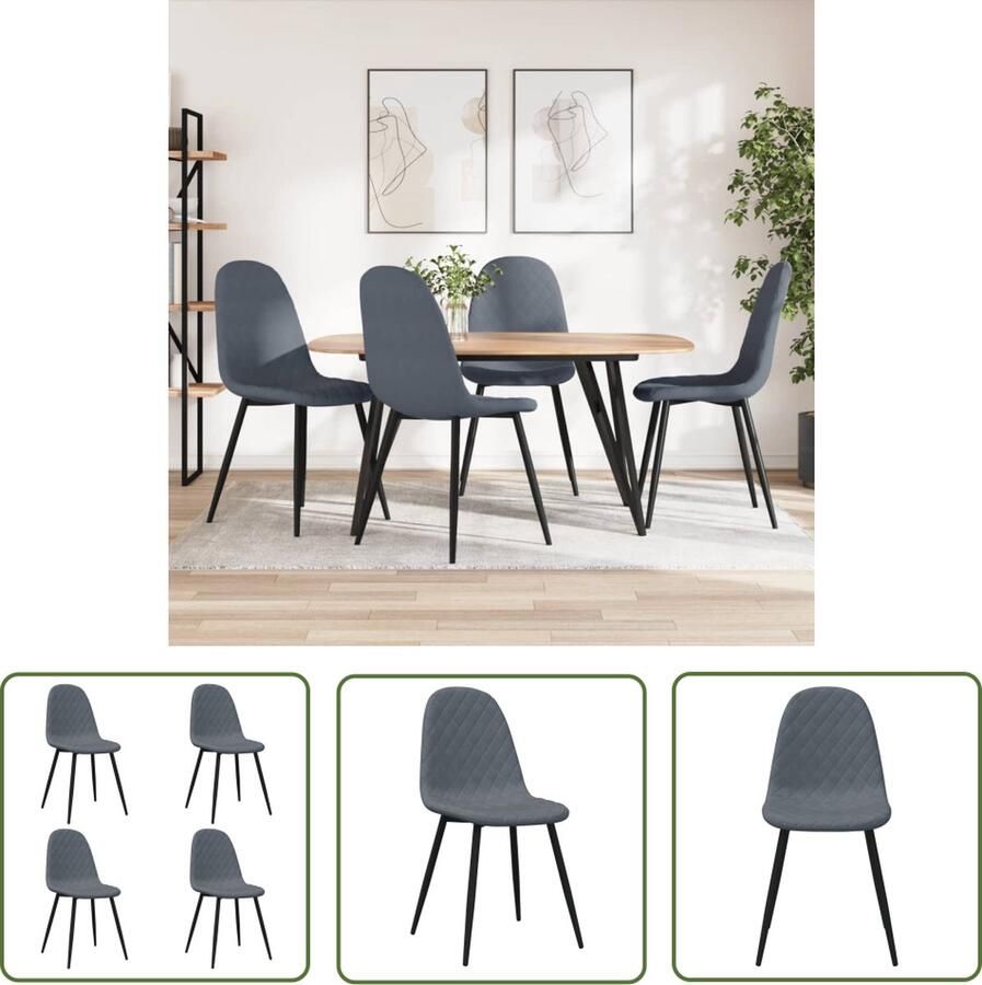 The Living Store Eetkamerstoelen Donkergrijs Fluweel 45 x 53.5 x 87 cm (B x D x H) Ergonomisch ontwerp Eetkamerstoelen Donkere Meubels Design Stoelen Luxe Stoelen Velvet Stoelen - Foto 3