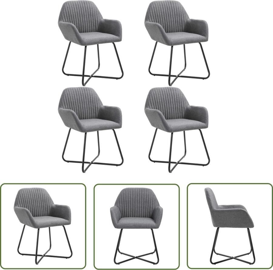 The Living Store Eetstoel Donkergrijs Set van 4 61 x 61 x 84 cm Stof en Gepoedercoat Staal Eetkamerstoelen Donkere Meubels Design Stoelen Comfortabele Stoelen Grijze Stoelen - Foto 2