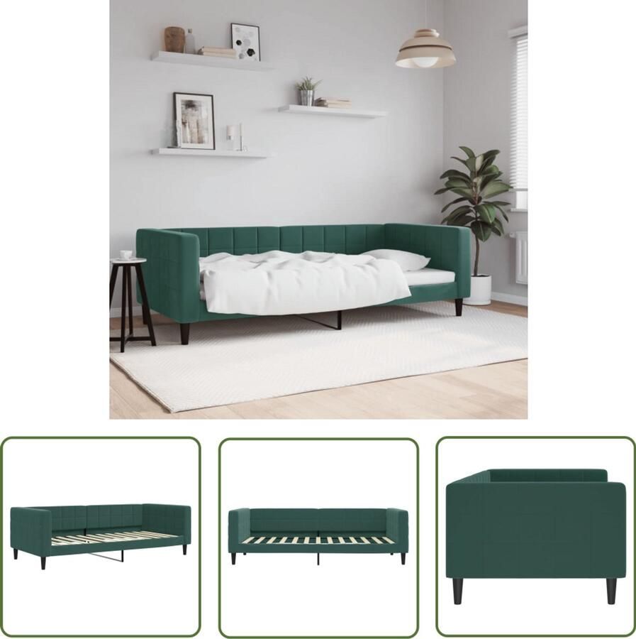 The Living Store Slaapbank 90x200 cm fluweel donkergroen Slaapbank Donkere Meubels Tweepersoons Bank Fluweel Sofa Lounge Bank