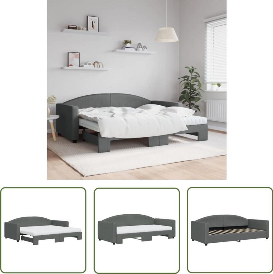 The Living Store Slaapbank onderschuifbed matrassen 90x190 cm stof donkergroen Slaapbank Donkere Meubels Tweepersoonsbed Sofa Bed Compact Bed