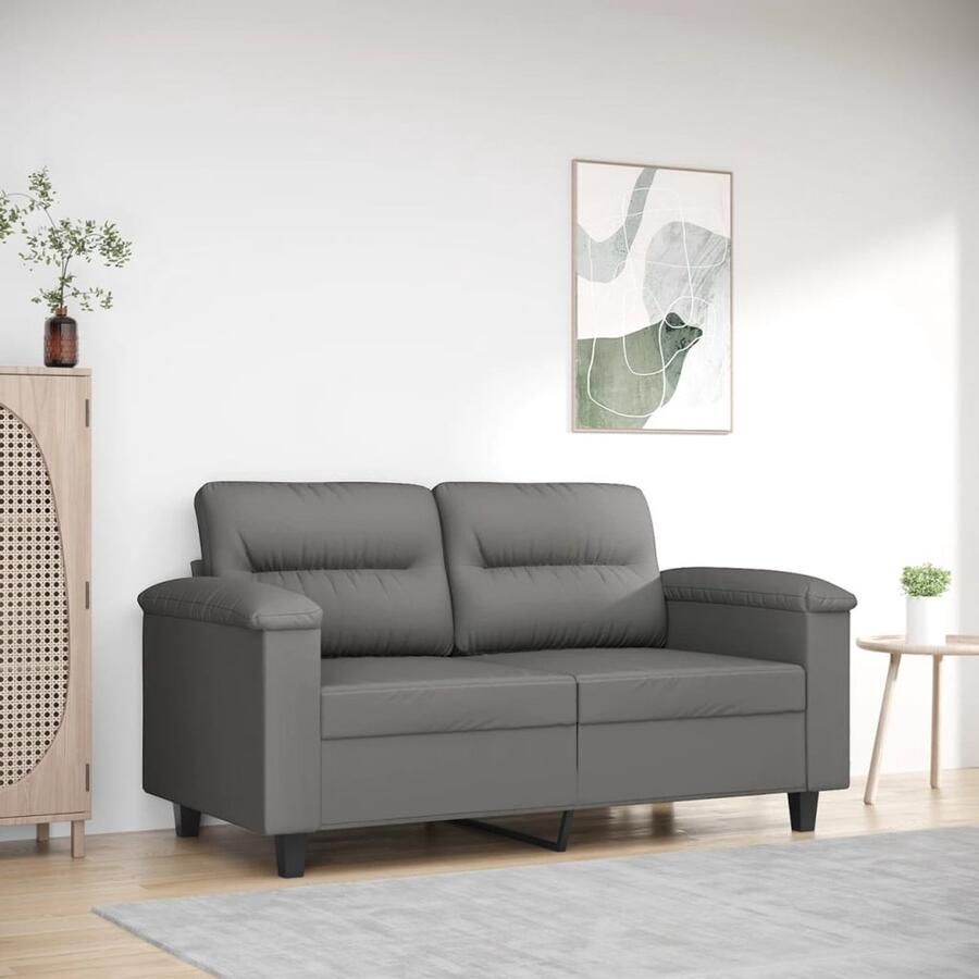 The Living Store Bank Donkergrijs 2-zits microvezel 150 x 77 x 80 cm Stevig metalen frame Tweezitsbank Donkere Meubels Microfiber Sofa Lounge Furniture Salontafel