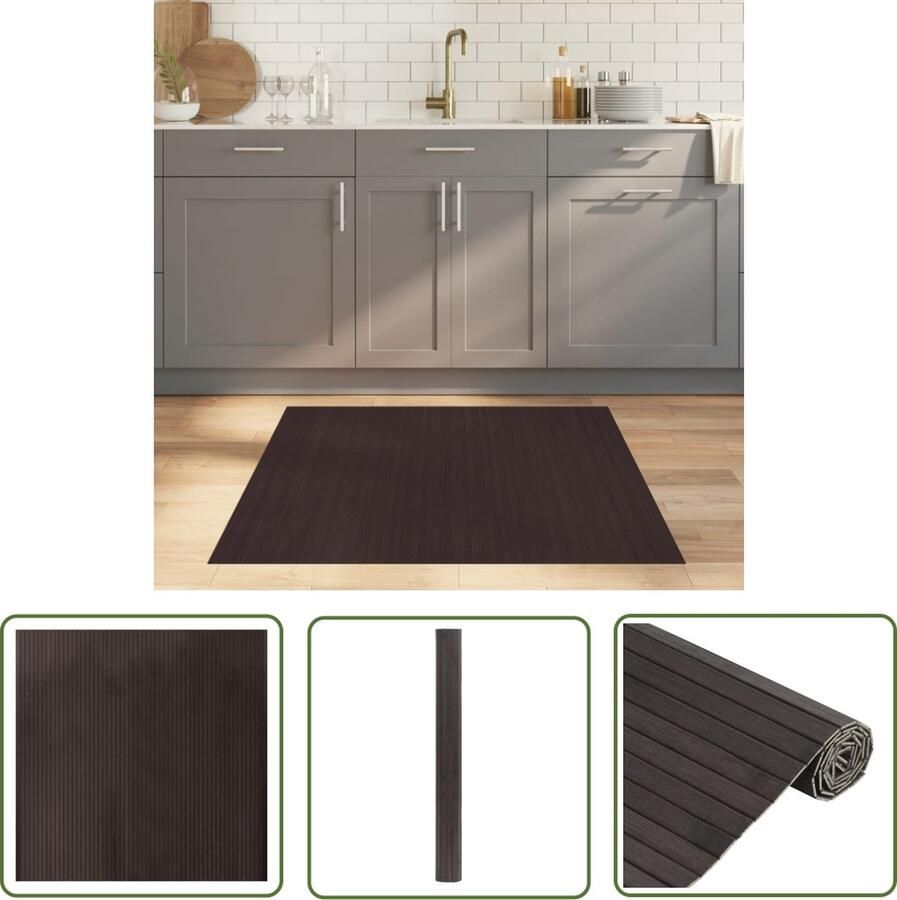 The Living Store Vloerkleed rechthoekig 100x100 cm bamboe donkerbruin Bamboetapijt Donkere Vloertegels Woonkamer Accessoires Kamerdecoratie Modern Tapijt