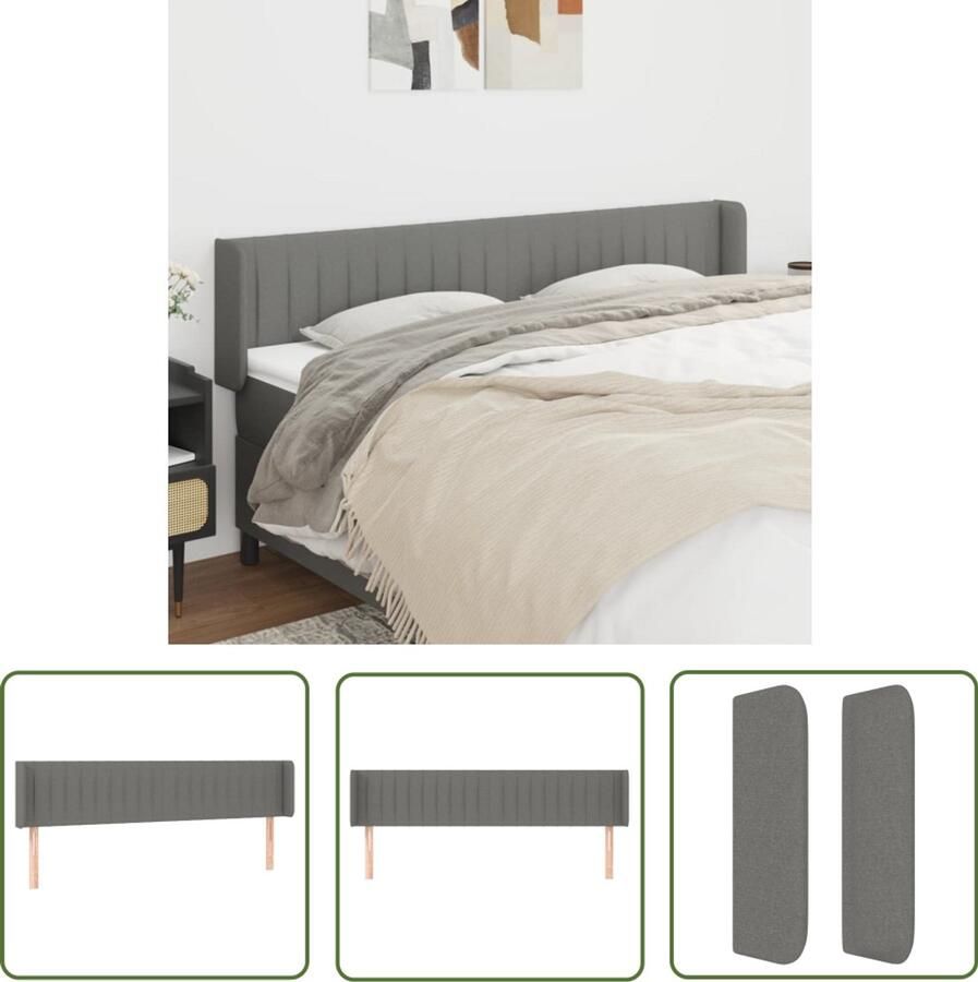 VidaXL Donkergrijs Hoofdbord met Randen 183 cm Hoofd Bord Hoofdkussen Beddecoratie Slaap Accessoires Donkere Kleuren Grijs Meubilair Klassiek Interieur Modern Interieur