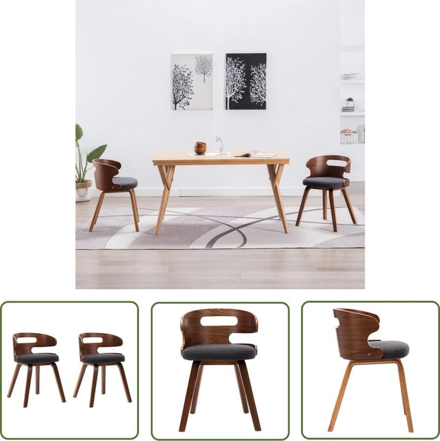 The Living Store Eetkamerstoelen Set van 2 Donkergrijs en Donkerbruin 48x49x68 cm Polyester Eetkamerstoelen Donkergrijs Meubels Comfortabele Stoelen Houten Stoelen Stof Stoelen - Foto 2