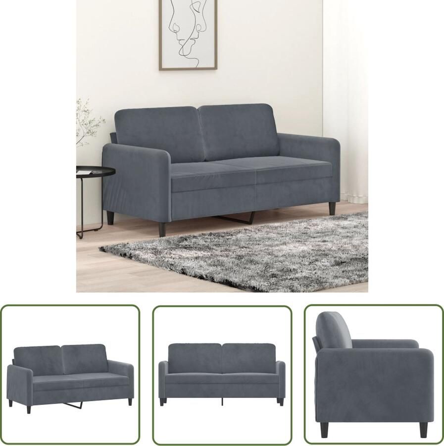 The Living Store Bank Fluweel Donkergrijs 2-Zits Stevig Frame en Comfortabele Zitting 158 x 77 x 80 cm Tweezitsbank Donkergrijs Fluweel Salontafel Banksofa