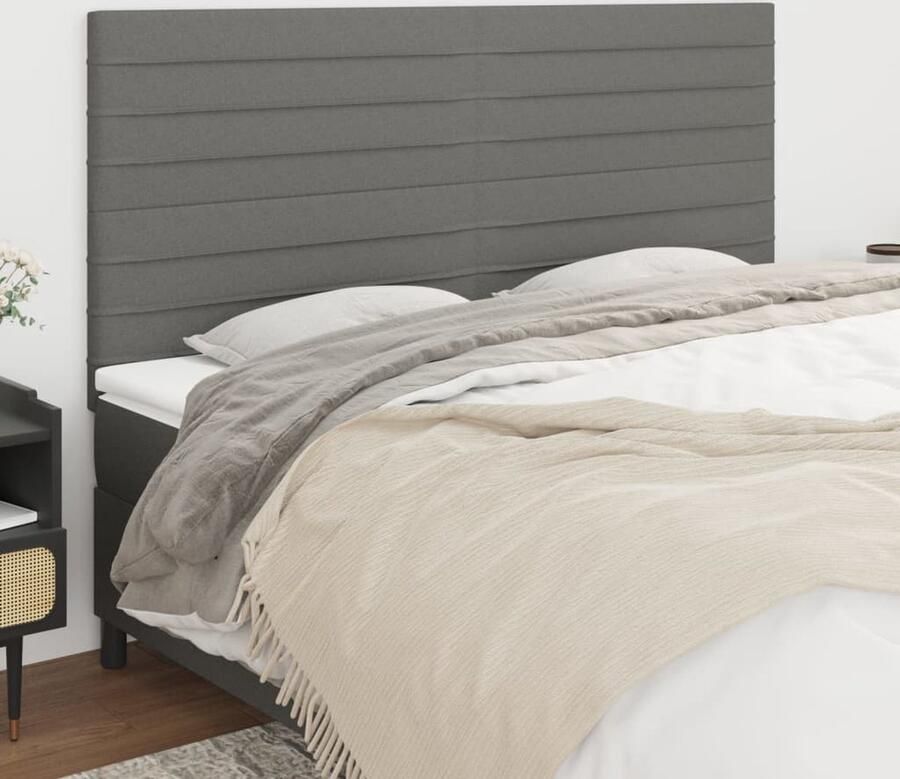 VidaXL Hoofdborden 4 stuks Stof Donkergrijs Hoofd Bord Hoofdborden Donker Grijs Stoffen Hoofdbord Bed Accessoires Bedroom Decoratie - Foto 2