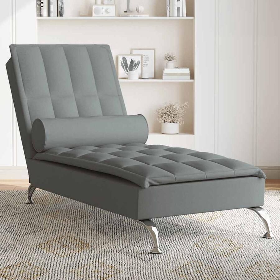 VidaXL Donkergrijze Massage Chaise Longue Massage Fauteuil Relaxfauteuil Loungestoel Comfortabele Stoel Donsvulling Usb Kabel Trilling Functie Dark Grey Furniture Grijs Meubilair - Foto 2