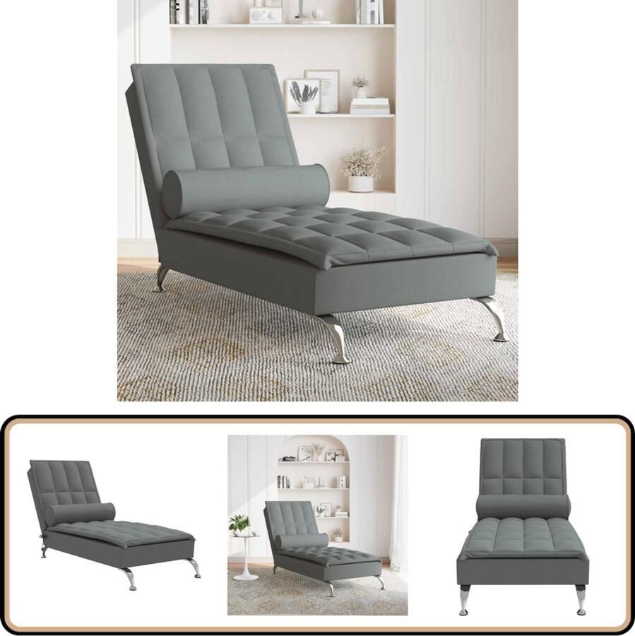 VidaXL Donkergrijze Massage Chaise Longue Massage Fauteuil Relaxfauteuil Loungestoel Comfortabele Stoel Donsvulling Usb Kabel Trilling Functie Dark Grey Furniture Grijs Meubilair