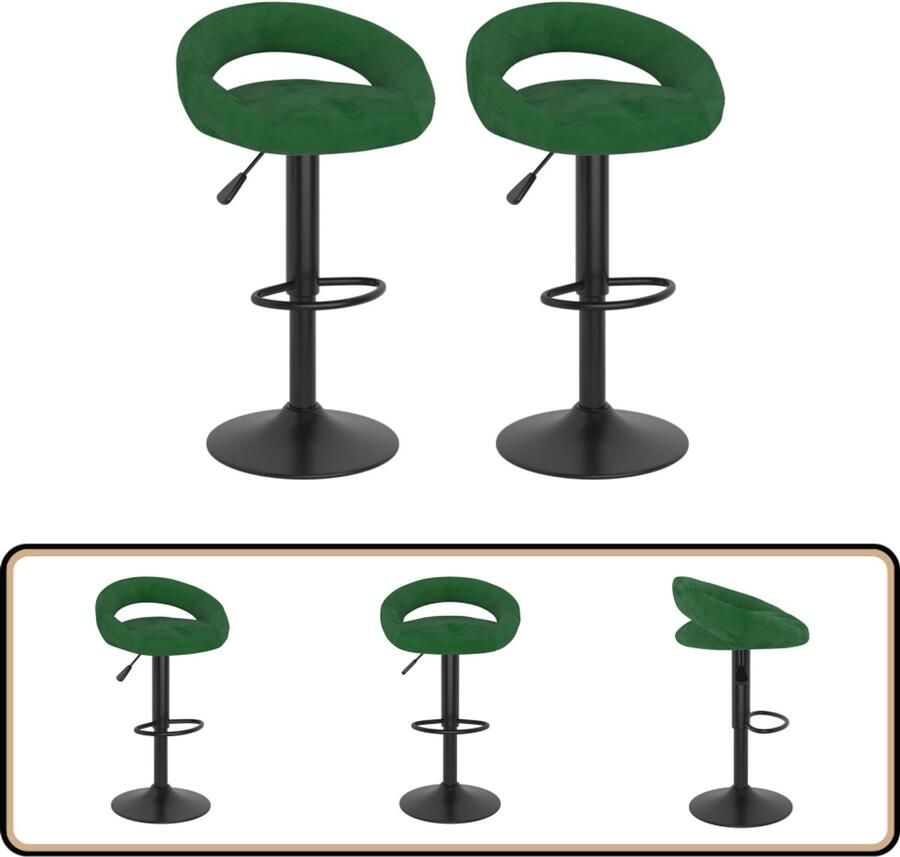 The Living Store Barkrukken 2 st fluweel donkergroen Barkrukken Fluweel Stoel Donkere Groene Stoel Hoge Kruk Barstoel