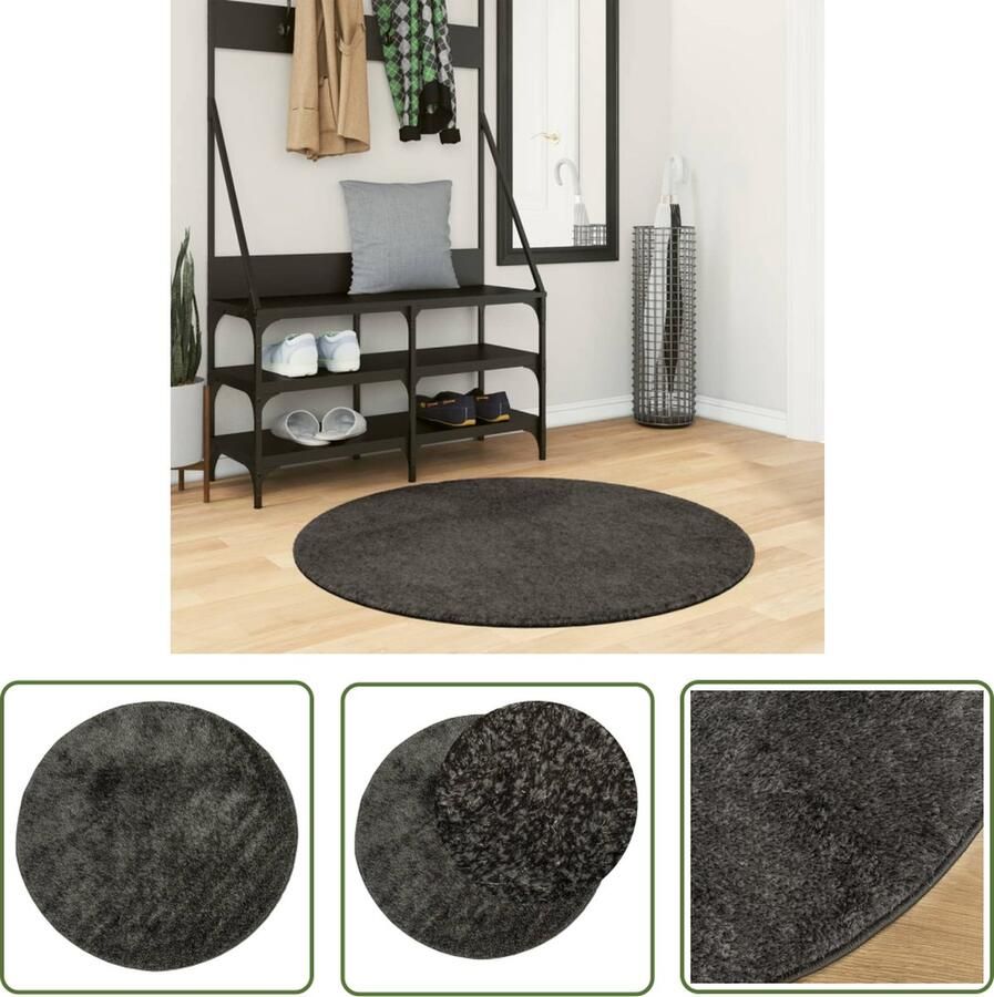 The Living Store Vloerkleed ISTAN hoogpolig glanzend Ø 100 cm asntracietkleurig Vloerkleed Donzige Vloerkleed Antraciet Vloerkleed Ronde Vloerkleed Polyester Vloerkleed