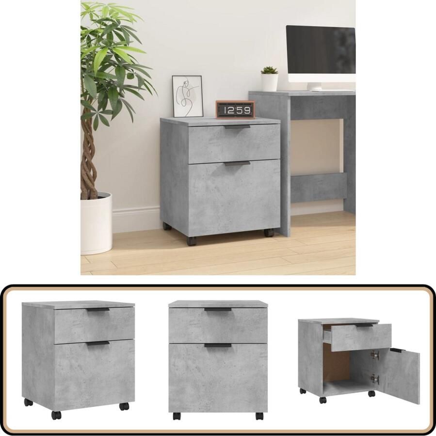 VidaXL Dossierkast 45x38x54 cm betongrijs Dossierkast Houten Kasten Grijze Meubels Bureau Accessoires Opbergkasten Documentenkast Mobiel Bureau