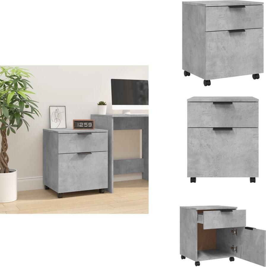 VidaXL Dossierkast Dossierkasten Opberg Kast Opbergkast Dossierkast verrijdbaar 45x38x54 cm bewerkt hout betongrijs