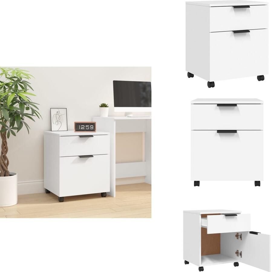 VidaXL Dossierkast Dossierkasten Opberg Kast Opbergkast Dossierkast verrijdbaar 45x38x54 cm bewerkt hout wit