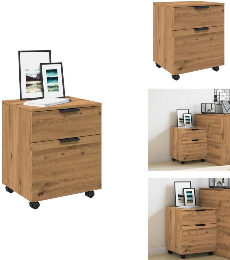 VidaXL Dossierkast Dossierkasten Opberg Kast Opbergkast Dossierkast verrijdbaar 45x38x54 cm hout artisanaal eikenkleur