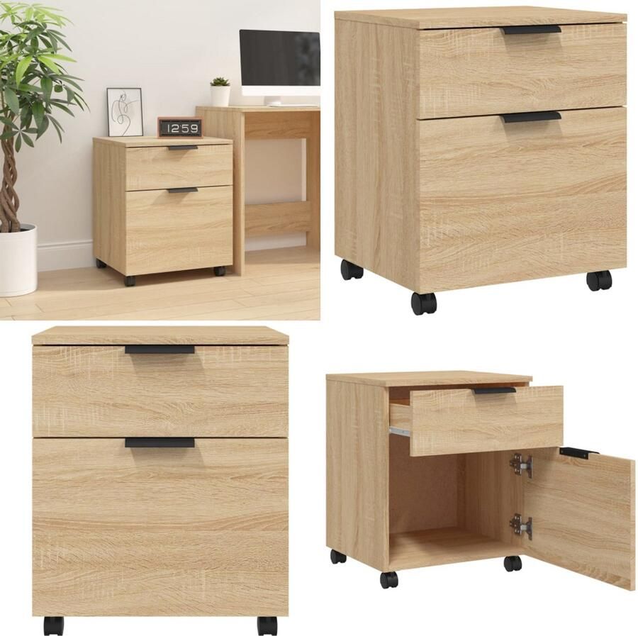 VidaXL Dossierkast verrijdbaar 45x38x54 cm bewerkt hout sonoma eiken Dossierkast Dossierkasten Opberg Kast Opbergkast