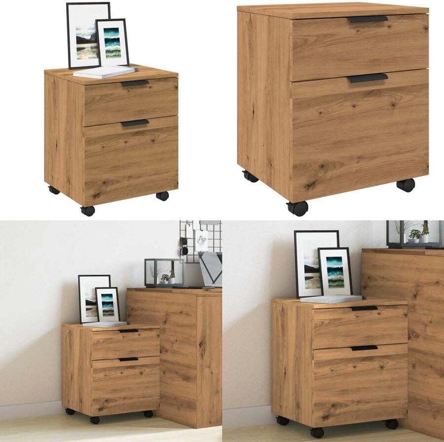 VidaXL Dossierkast verrijdbaar 45x38x54 cm hout artisanaal eikenkleur Dossierkast Dossierkasten Opberg Kast Opbergkast