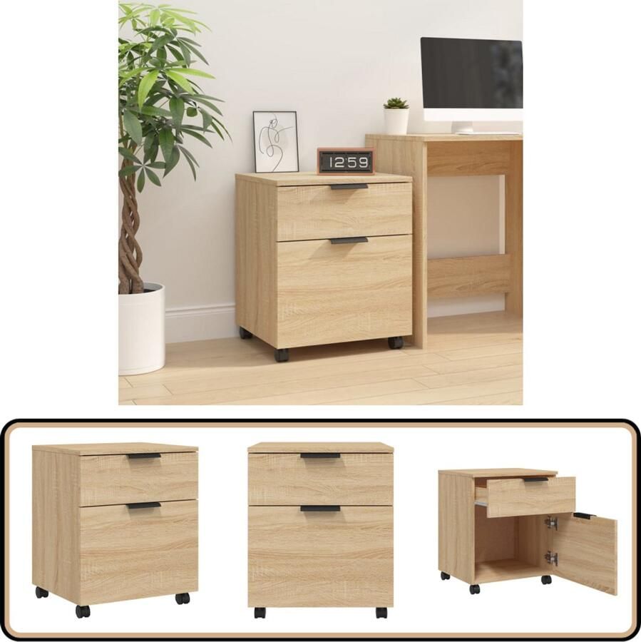 VidaXL Dossierkast Verrijdbaar 45x38x54 cm Sonoma Eiken Dossierkast Bureaukast Houten Kast Sonomaneiken Archivakast Opbergkast Mobiel Met Wielen