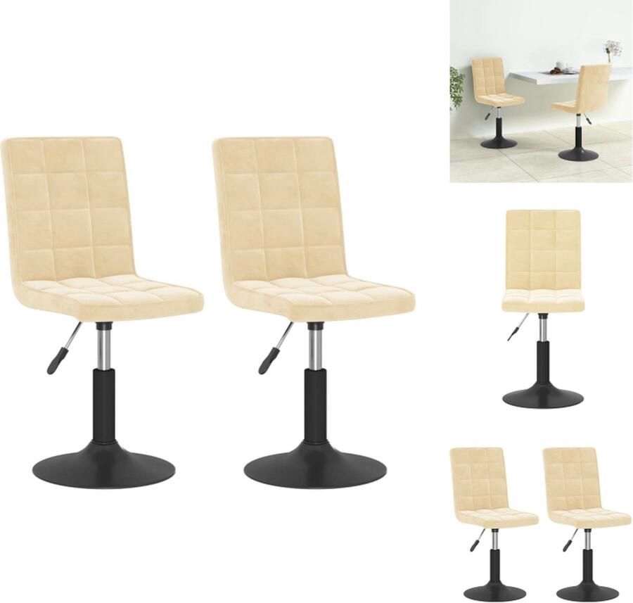 VidaXL Draaibare Eetkamerstoel Draaibare Eetkamerstoelen Eetkamerstoel Eetkamerstoelen draaibaar 2 st fluweel crèmekleurig