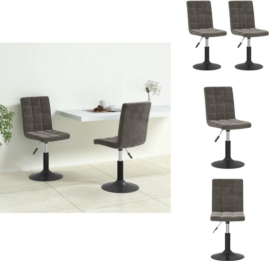VidaXL Draaibare Eetkamerstoel Draaibare Eetkamerstoelen Eetkamerstoel Eetkamerstoelen draaibaar 2 st fluweel donkergrijs