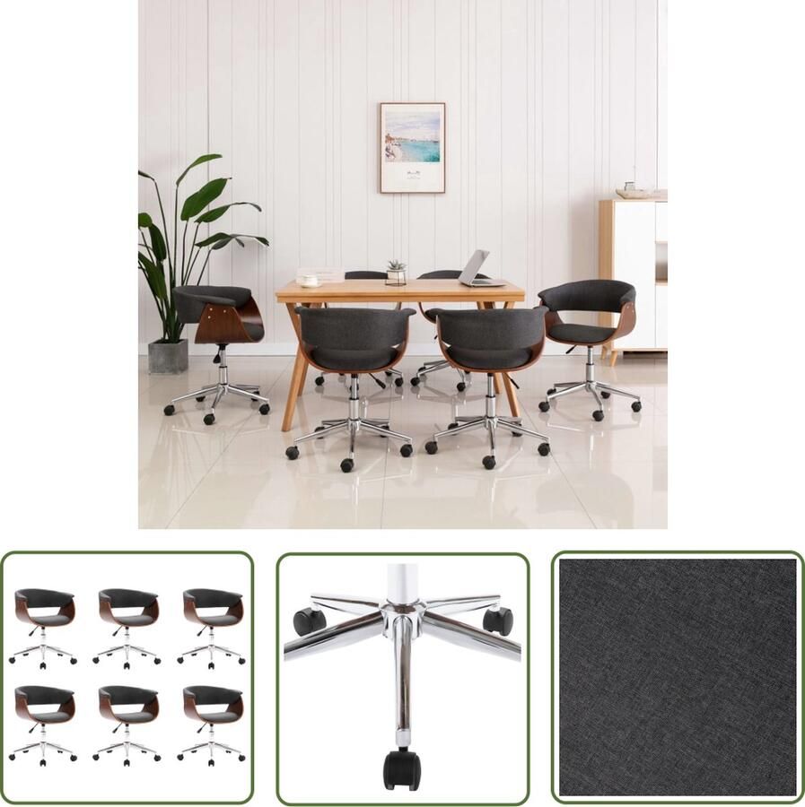 The Living Store Draaibare Eetkamerstoelen Set van 6 Grijs 59.5 x 58 x (66 74) cm Ergonomisch Design - Foto 2