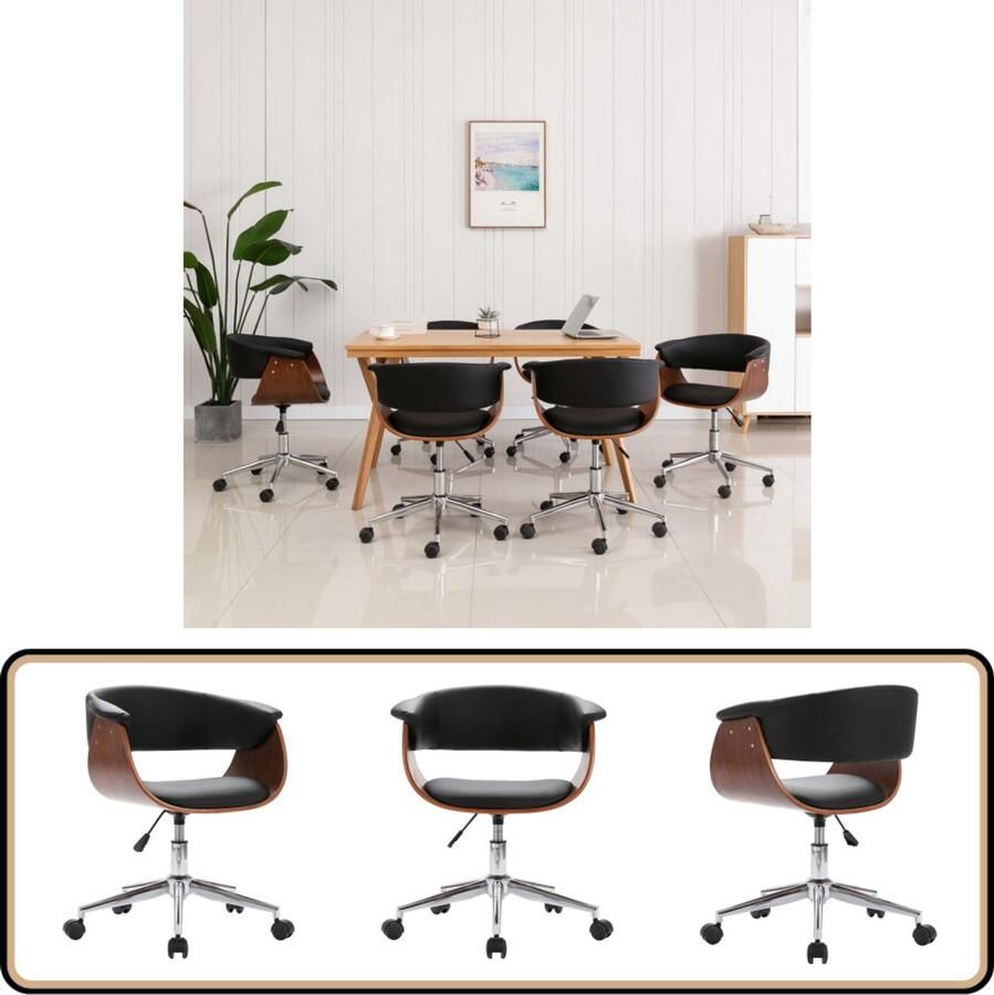 VidaXL Draaibare Eetkamerstoel Zwart Kunstleer Hout Draaibare Eetkamerstoel Zwarte Eetkamerstoel Eetkamerstoelen Kunstleder Meubels Modern Dining Chair Bureaustool