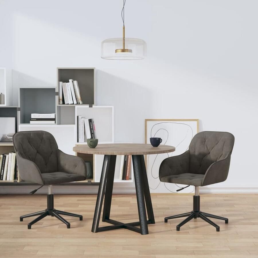 VidaXL Draaibare Eetkamerstoelen 2 stuks Fluweel Eetkamerstoelen Fluweel Stoelen Donkere Grijze Stoelen Draaibare Stoelen Comfortabele Stoelen Luxe Stoelen - Foto 2