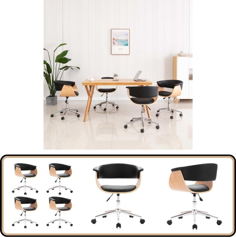 VidaXL Draaibare Eetkamerstoelen 4 st Kunstleer Zwart Eetkamerstoel Draaibare Stoel Zwarte Stoel Kunstlederen Stoel Eetkamer Meubels Dining Chairs Adjustable Height Chair