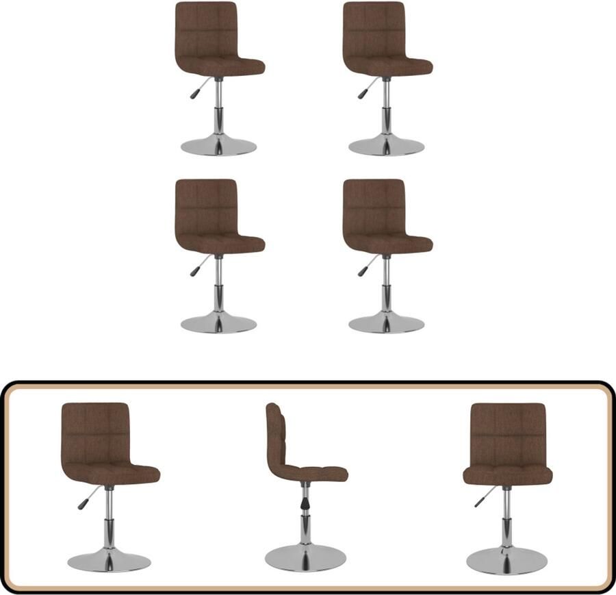 VidaXL Eetkamerstoelen draaibaar 4 st stof bruin - Foto 2