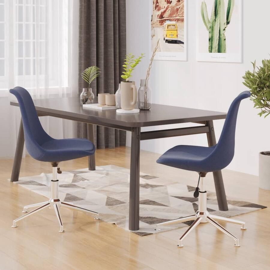 VidaXL Draaibare Eetkamerstoelen Blauw Set van 2 Eetkamerstoel Draaibare Stoel Comfortabele Stoel Design Stoel Blue Stoel Stoffen Stoel Lounge Stoel Keukenstoel
