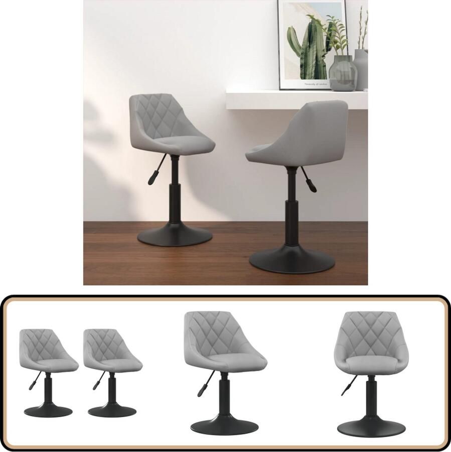 VidaXL Draaibare Eetkamerstoelen Fluweel 2 stuks Eetkamerstoel Draaibare Stoel Fluweel Stoel Lounge Stoel Comfortabele Stoel Grijs Meubilair