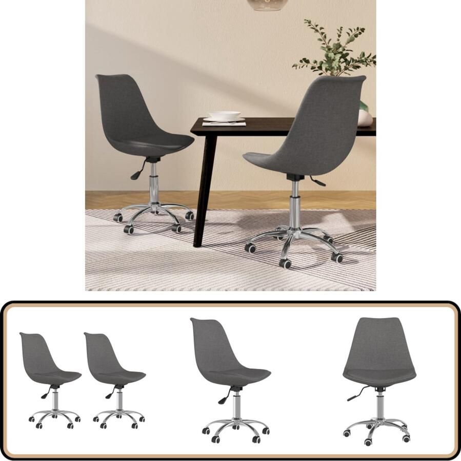 VidaXL Draaibare Eetkamerstoelen Set van 2 Donkergrijs Draaibare Eetkamerstoelen Grijs Donkere Grijze Eetkamerstoelen Comfortabele Eetkamerstoelen Stijlvolle Eetkamerstoelen