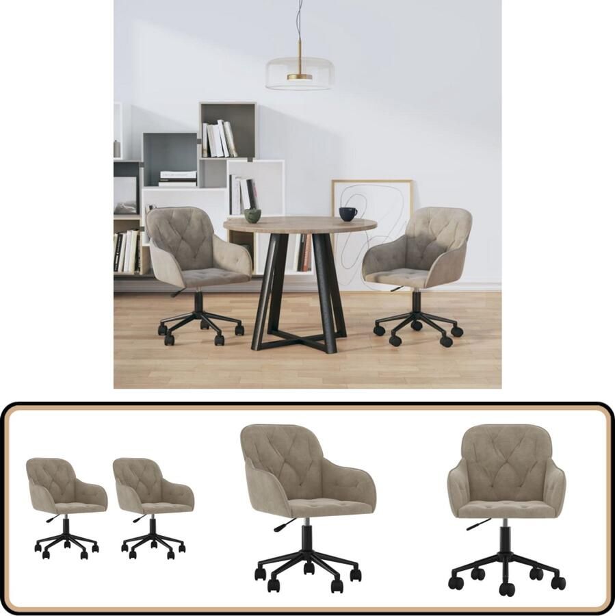 VidaXL Draaibare Eetkamerstoelen Set van 2 Eetkamerstoelen Fluweel Stoelen Grijze Stoelen Verstelbare Stoelen Ergonomische Stoelen Bureaustolen Dining Chairs Velvet Chairs Grey Chairs Adjustable Chairs