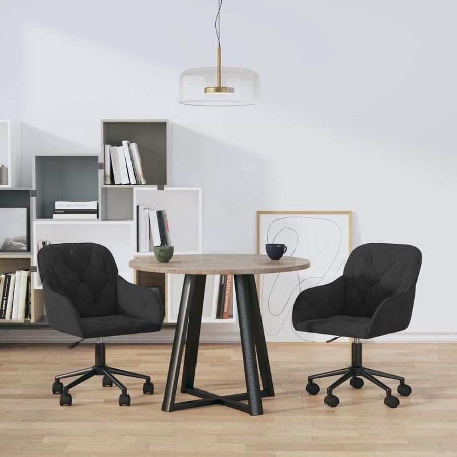 VidaXL Draaibare Eetkamerstoelen Set van 2 Eetkamerstoelen Fluweel Stoelen Zwarte Stoelen Design Stoelen Comfortabele Stoelen Draaibare Stoelen Hoogtestelbare Stoelen - Foto 2