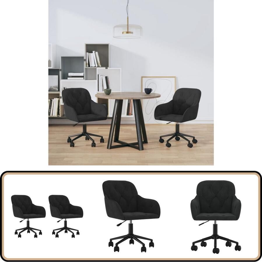 VidaXL Draaibare Eetkamerstoelen Set van 2 Eetkamerstoelen Fluweel Stoelen Zwarte Stoelen Design Stoelen Comfortabele Stoelen Draaibare Stoelen Hoogtestelbare Stoelen