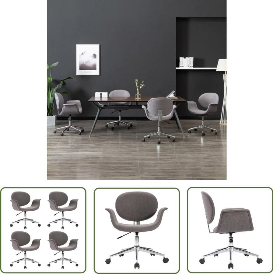 VidaXL Draaibare Eetkamerstoelen Set van 4 Grijs Eetkamerstoel Draaibare Stoel Velours Stoel Grijze Stoel Ergonomische Stoel Luxe Stoel Dining Chair