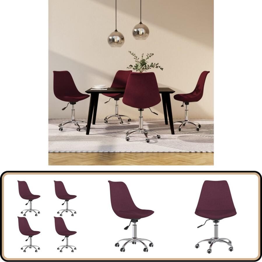VidaXL Draaibare Eetkamerstoelen Set van 4 Paars Eetkamerstoel Draaibare Stoel Paarse Stoel Velours Stoel Luxe Stoel Design Stoel Moderne Stoel Comfortabele Stoel
