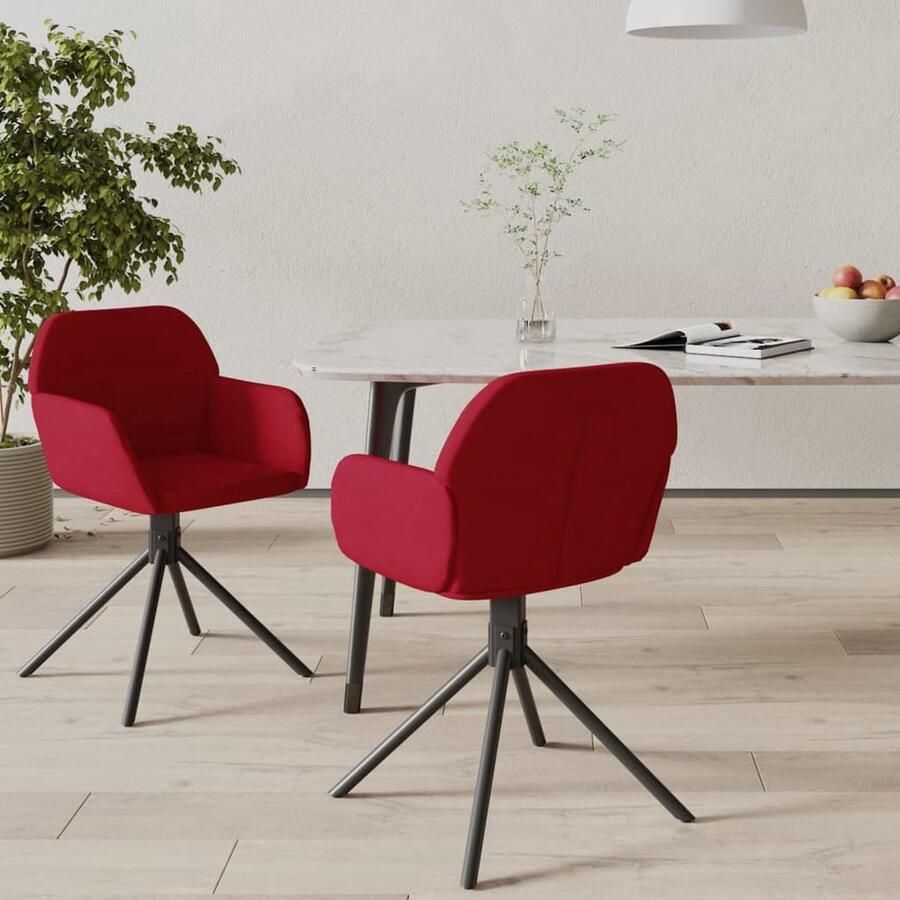 VidaXL Draaibare Eetkamerstoelen Wijnrood Fluweel 54 x 58.5 x 79.5 cm Ergonomisch Set van 2 Eetkamerstoel