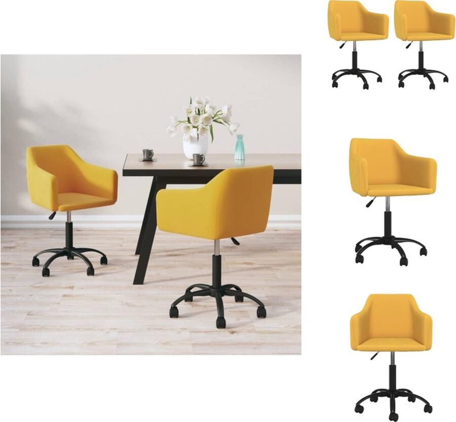 VidaXL Draaibare Eetstoelen Eetkamerstoelen 55 x 52 cm Geel Fluweel Verstelbaar 360 graden draaibaar Eetkamerstoel