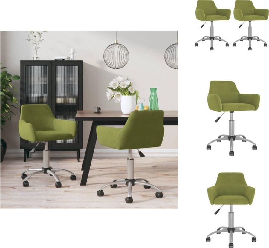 VidaXL Draaibare Eetstoelen Fluweel Lichtgroen 51 x 52 x (72 84) cm Trendy Design Eetkamerstoel